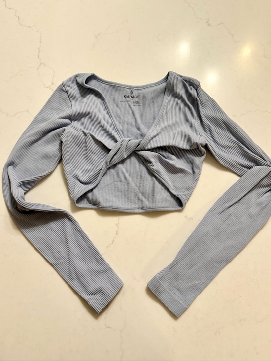 Garage Tops - Garage Light Blue Ribbed Twist Front Crop Top - Size P/S